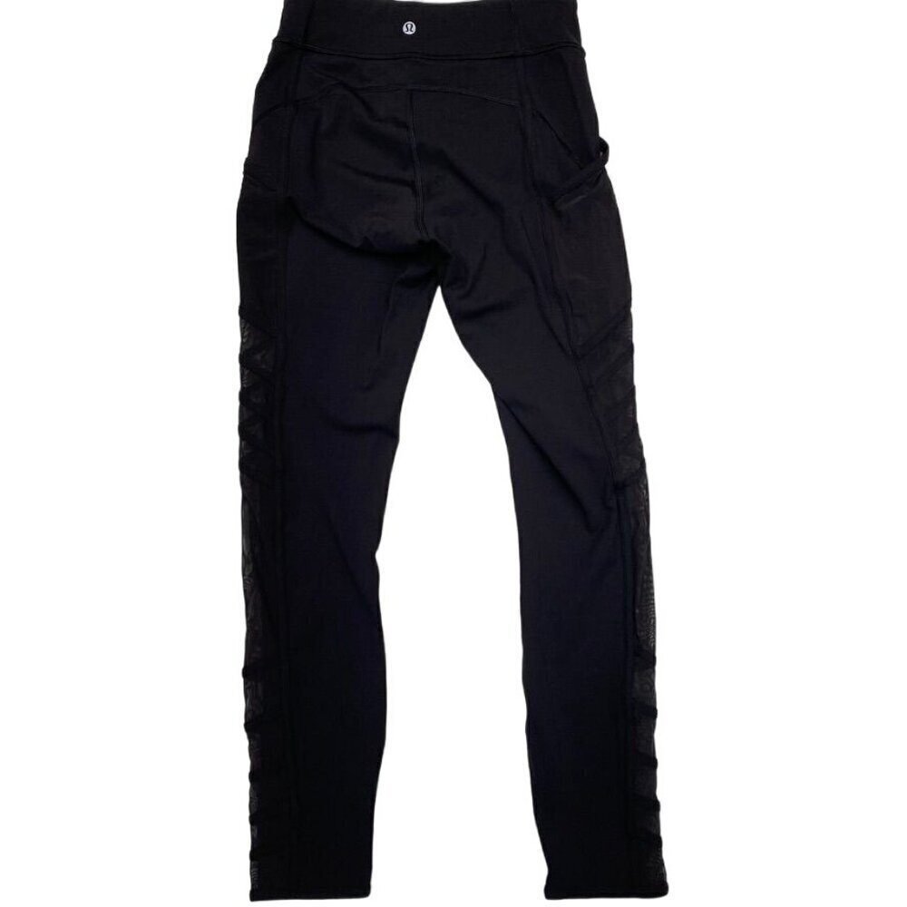 Lululemon Black Side Ladder Mesh Leggings Side Pockets Size 6 Yoga Preowned - Picture 2 of 5